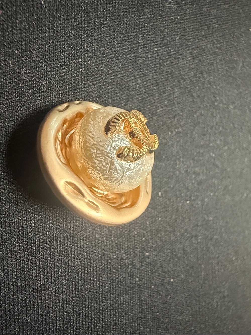 Gold and Pearl Logo Buttons / Brooches Set - Picture 4 of 8